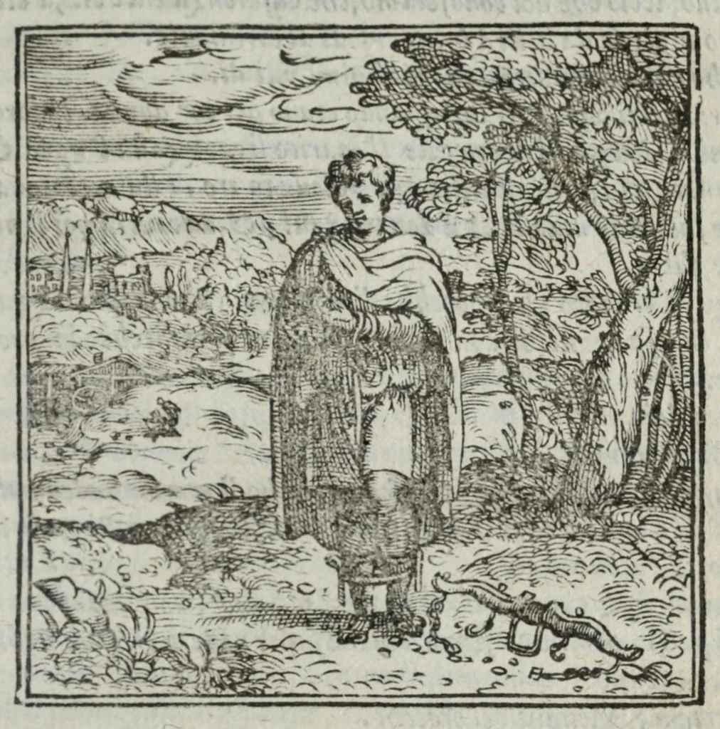 An illustration from I marmi del Doni, academico peregrino, cioè, Ragionamenti introdotti a farsi da varie conditioni d'huomini, à luoghi di honesto piacere in Firenze : ripieno di discorsi in varie scienze & discipline ; diviso in quattro libri .., 1609, leaf 73
