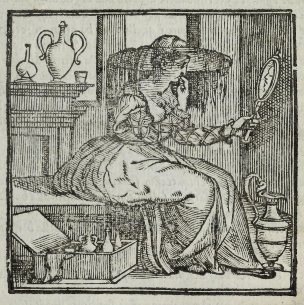 An illustration from I marmi del Doni, academico peregrino, cioè, Ragionamenti introdotti a farsi da varie conditioni d'huomini, à luoghi di honesto piacere in Firenze : ripieno di discorsi in varie scienze & discipline ; diviso in quattro libri .., 1609, leaf 79