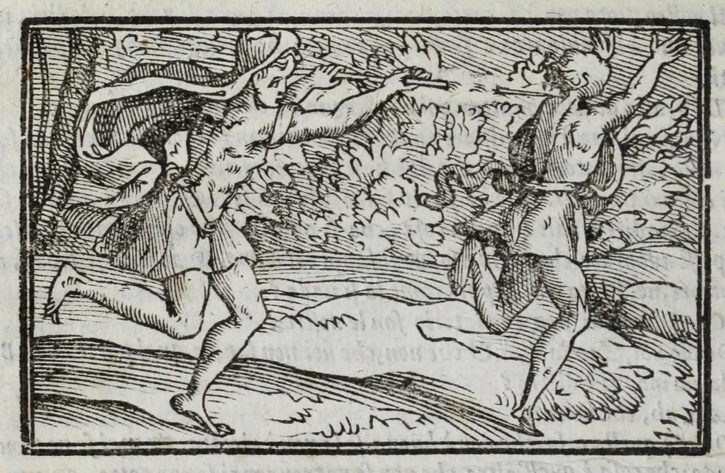 An illustration from I marmi del Doni, academico peregrino, cioè, Ragionamenti introdotti a farsi da varie conditioni d'huomini, à luoghi di honesto piacere in Firenze : ripieno di discorsi in varie scienze & discipline ; diviso in quattro libri .., 1609, leaf 86