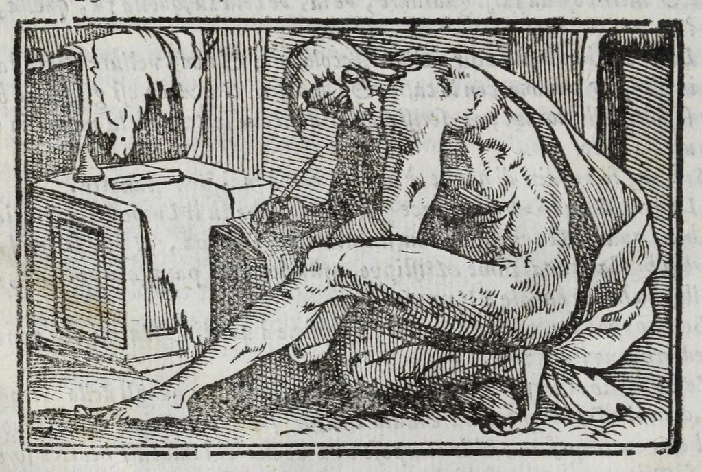 An illustration from I marmi del Doni, academico peregrino, cioè, Ragionamenti introdotti a farsi da varie conditioni d'huomini, à luoghi di honesto piacere in Firenze : ripieno di discorsi in varie scienze & discipline ; diviso in quattro libri .., 1609, leaf 92