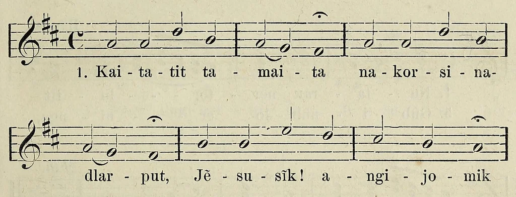 An illustration from Imgerutsit nôtiggit 100 = Hundert eskimoische Lieder : freie Übersetzungen und Nachbildungen deutscher Volksgesänge, 1872, leaf 55