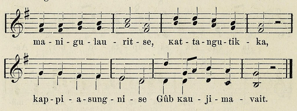 An illustration from Imgerutsit nôtiggit 100 = Hundert eskimoische Lieder : freie Übersetzungen und Nachbildungen deutscher Volksgesänge, 1872, leaf 80