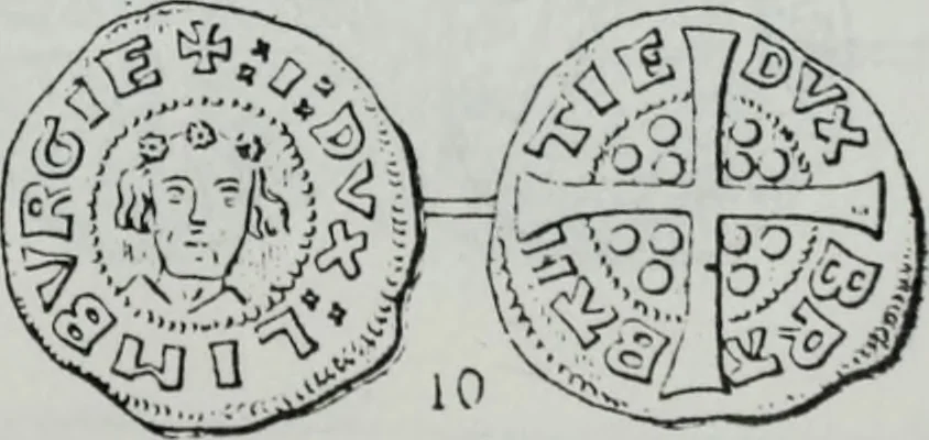 An illustration from Imitations des monnaies au type esterlin frappées en Europe pendante le XIIIe et le XIVe siècle, 1871, leaf 13