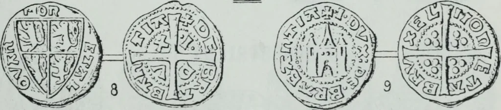 An illustration from Imitations des monnaies au type esterlin frappées en Europe pendante le XIIIe et le XIVe siècle, 1871, leaf 14