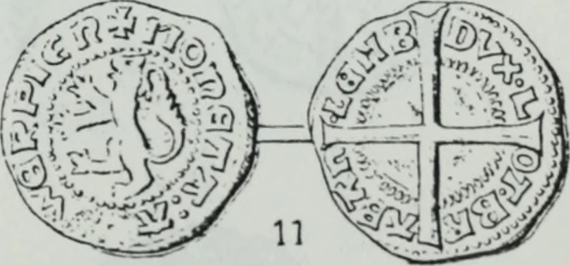 An illustration from Imitations des monnaies au type esterlin frappées en Europe pendante le XIIIe et le XIVe siècle, 1871, leaf 14