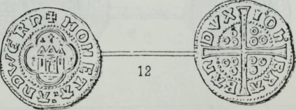 An illustration from Imitations des monnaies au type esterlin frappées en Europe pendante le XIIIe et le XIVe siècle, 1871, leaf 14