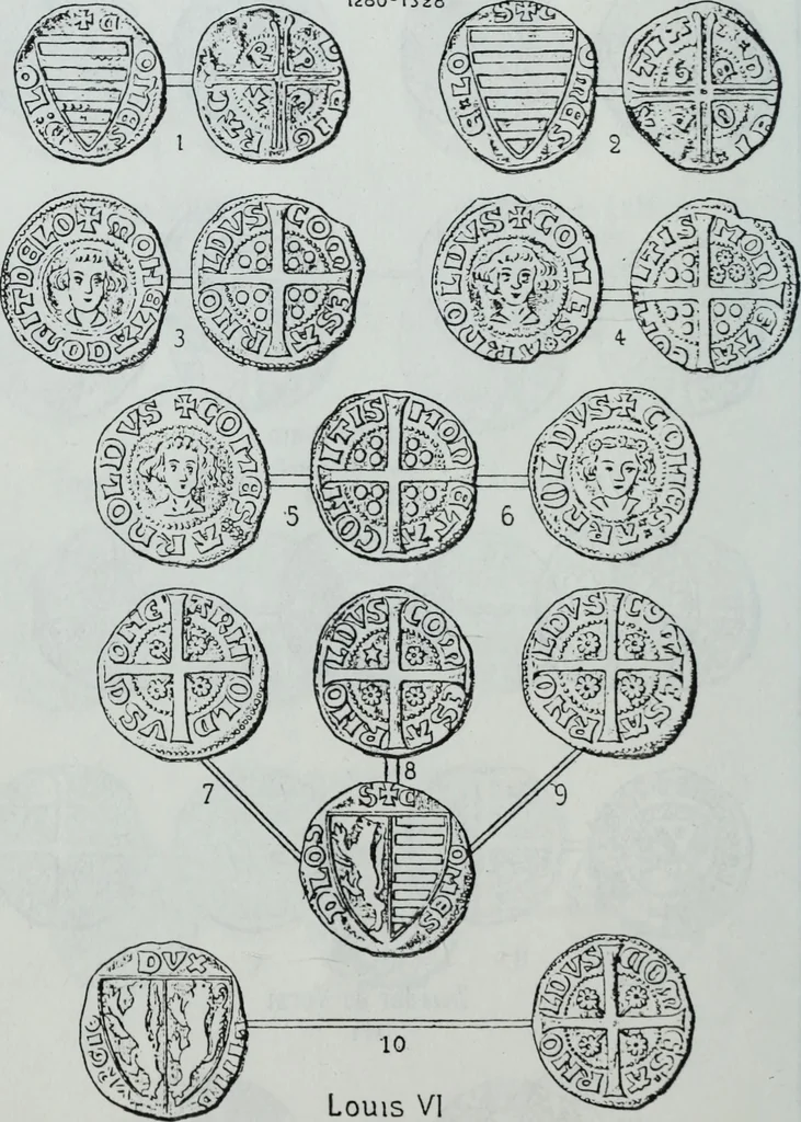 An illustration from Imitations des monnaies au type esterlin frappées en Europe pendante le XIIIe et le XIVe siècle, 1871, leaf 17