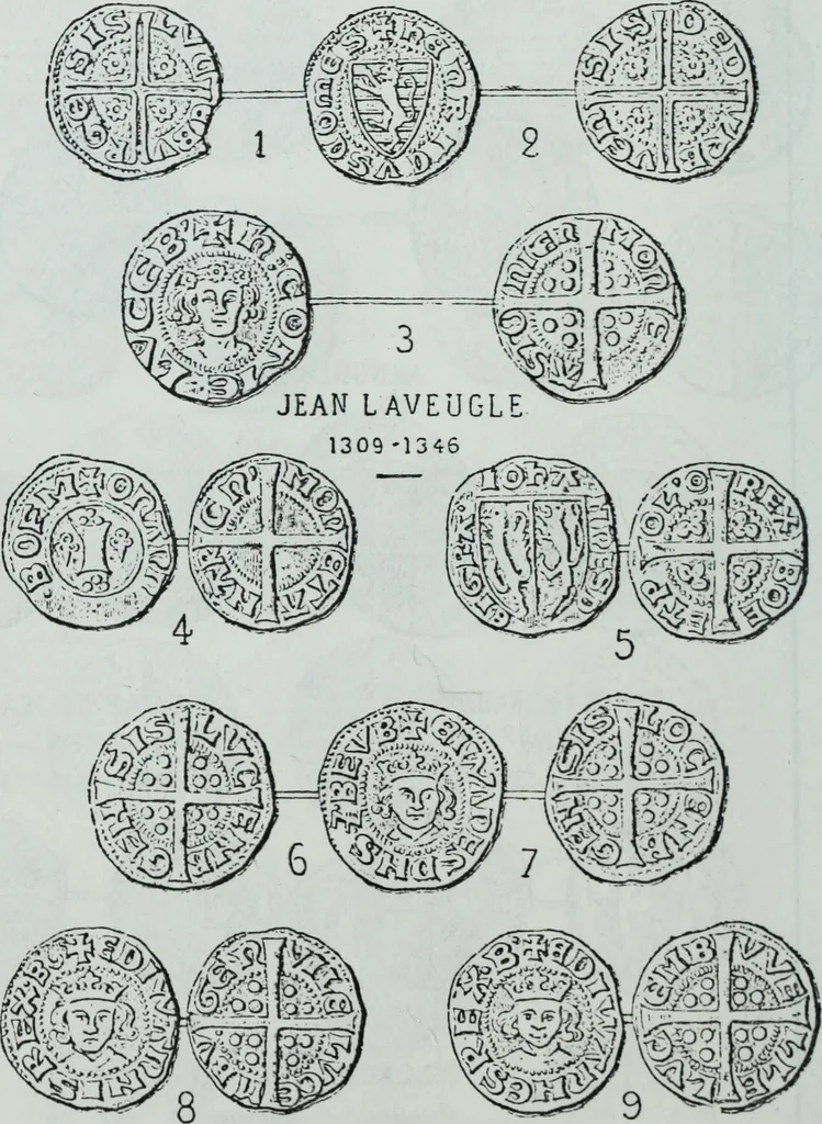 An illustration from Imitations des monnaies au type esterlin frappées en Europe pendante le XIIIe et le XIVe siècle, 1871, leaf 19