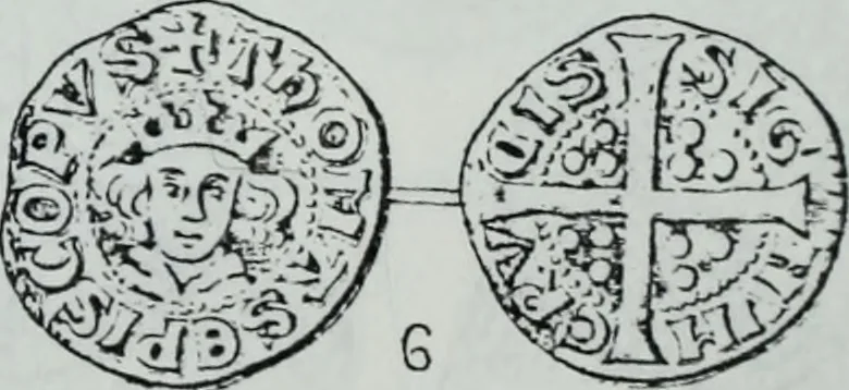 An illustration from Imitations des monnaies au type esterlin frappées en Europe pendante le XIIIe et le XIVe siècle, 1871, leaf 21