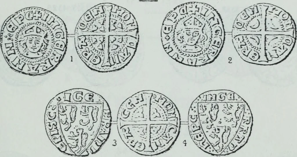 An illustration from Imitations des monnaies au type esterlin frappées en Europe pendante le XIIIe et le XIVe siècle, 1871, leaf 22