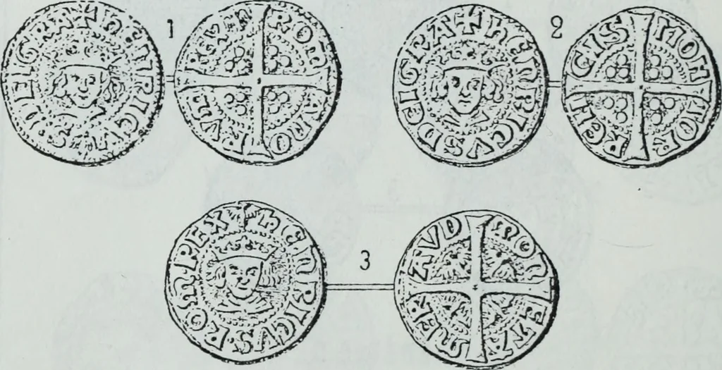 An illustration from Imitations des monnaies au type esterlin frappées en Europe pendante le XIIIe et le XIVe siècle, 1871, leaf 27