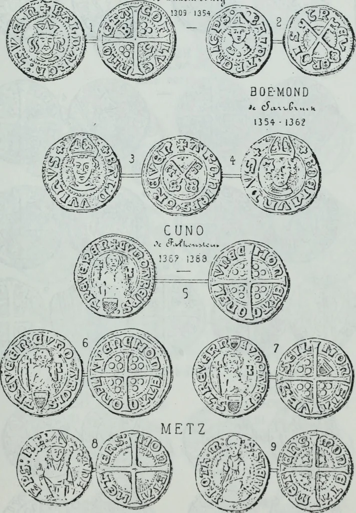 An illustration from Imitations des monnaies au type esterlin frappées en Europe pendante le XIIIe et le XIVe siècle, 1871, leaf 28