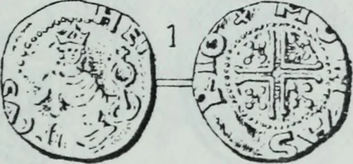 An illustration from Imitations des monnaies au type esterlin frappées en Europe pendante le XIIIe et le XIVe siècle, 1871, leaf 30