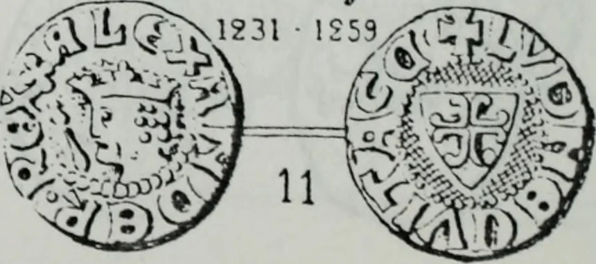 An illustration from Imitations des monnaies au type esterlin frappées en Europe pendante le XIIIe et le XIVe siècle, 1871, leaf 31
