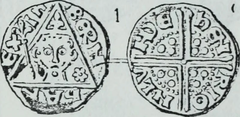 An illustration from Imitations des monnaies au type esterlin frappées en Europe pendante le XIIIe et le XIVe siècle, 1871, leaf 33