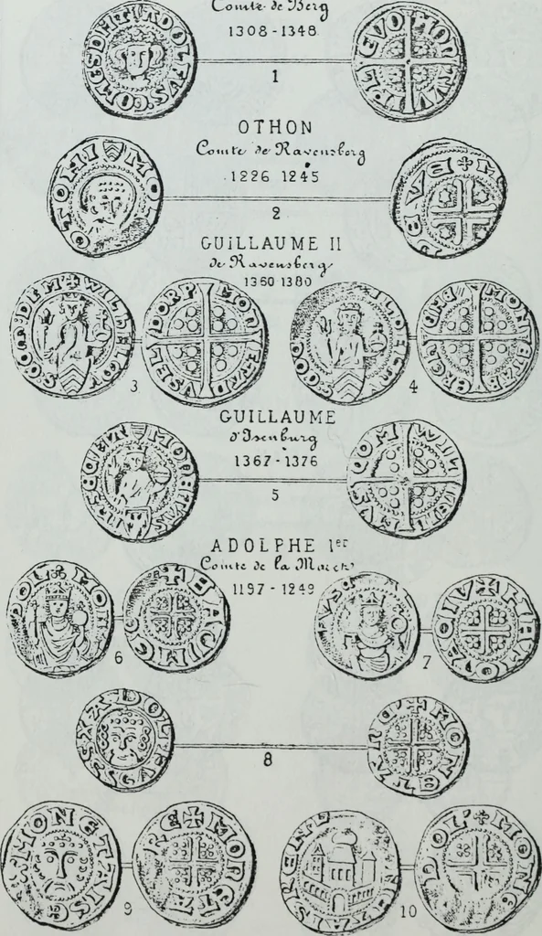 An illustration from Imitations des monnaies au type esterlin frappées en Europe pendante le XIIIe et le XIVe siècle, 1871, leaf 35