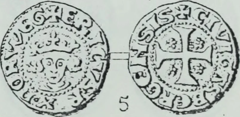 An illustration from Imitations des monnaies au type esterlin frappées en Europe pendante le XIIIe et le XIVe siècle, 1871, leaf 38