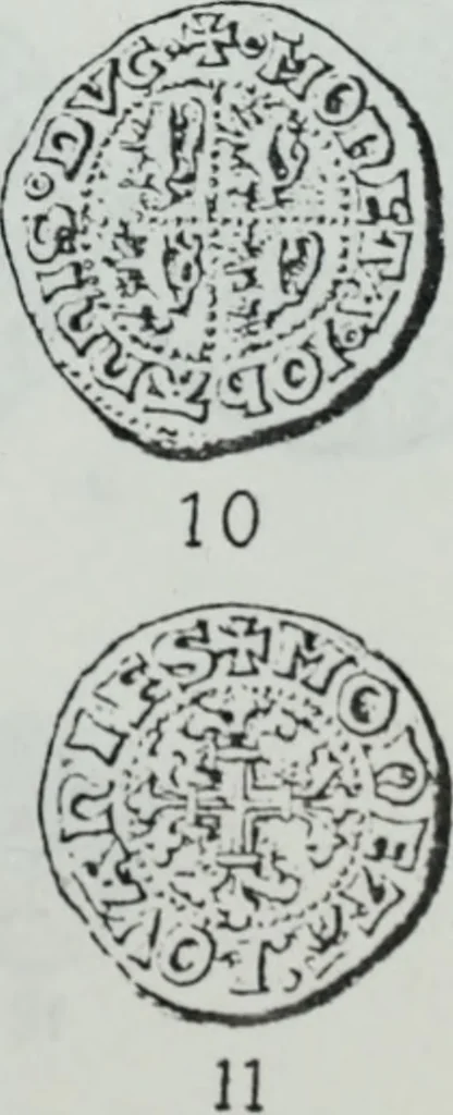 An illustration from Imitations des monnaies au type esterlin frappées en Europe pendante le XIIIe et le XIVe siècle, 1871, leaf 40