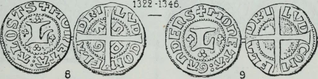 An illustration from Imitations des monnaies au type esterlin frappées en Europe pendante le XIIIe et le XIVe siècle, 1871, leaf 8