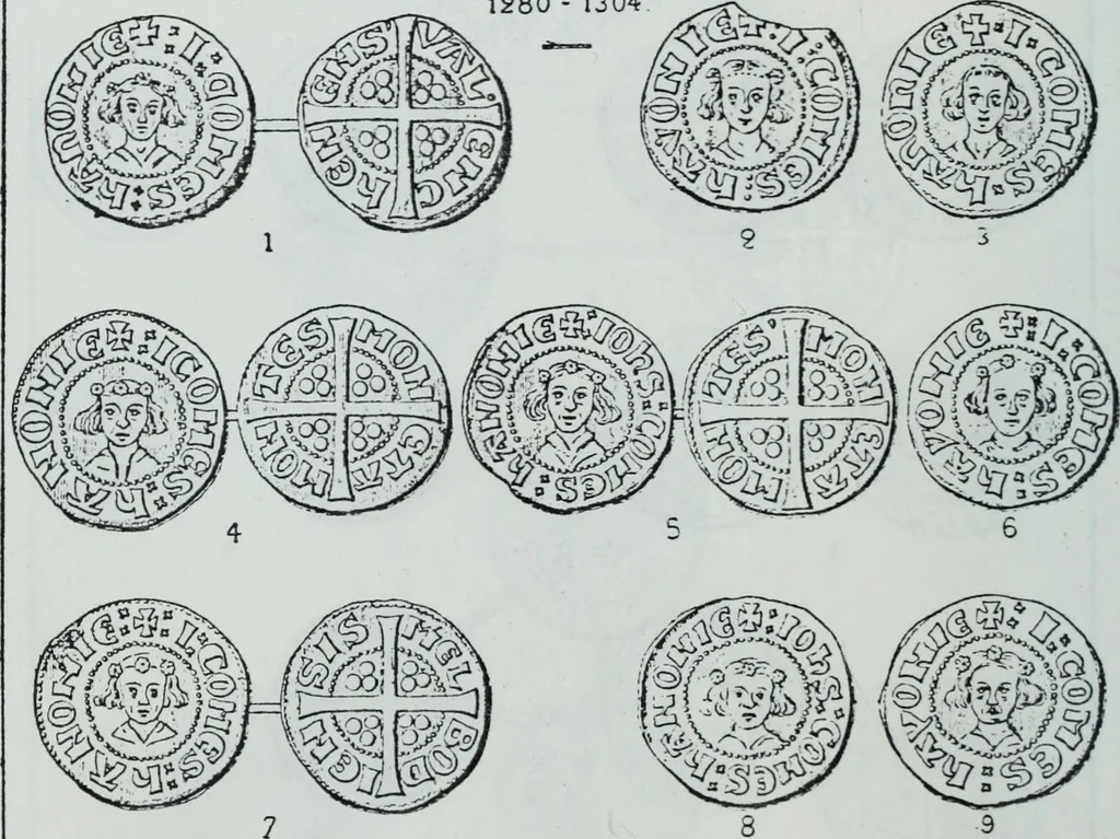 An illustration from Imitations des monnaies au type esterlin frappées en Europe pendante le XIIIe et le XIVe siècle, 1871, leaf 9