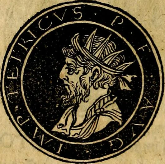 An illustration from Imperatorum et Caesarum vitæ, cum inaginibus ad vivam effigiem expressis. Libellus auctus cum elencho & iconijs consulum ab authore, 1534, leaf 105
