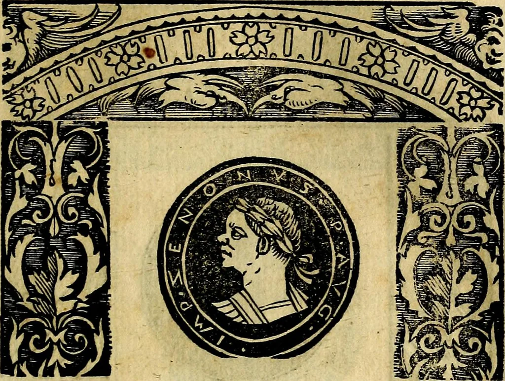 An illustration from Imperatorum et Caesarum vitæ, cum inaginibus ad vivam effigiem expressis. Libellus auctus cum elencho & iconijs consulum ab authore, 1534, leaf 140