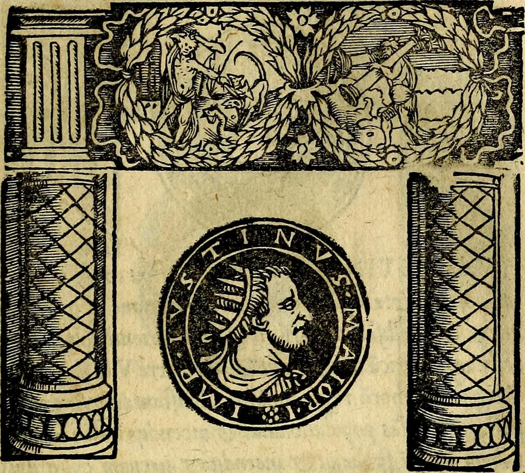 An illustration from Imperatorum et Caesarum vitæ, cum inaginibus ad vivam effigiem expressis. Libellus auctus cum elencho & iconijs consulum ab authore, 1534, leaf 142