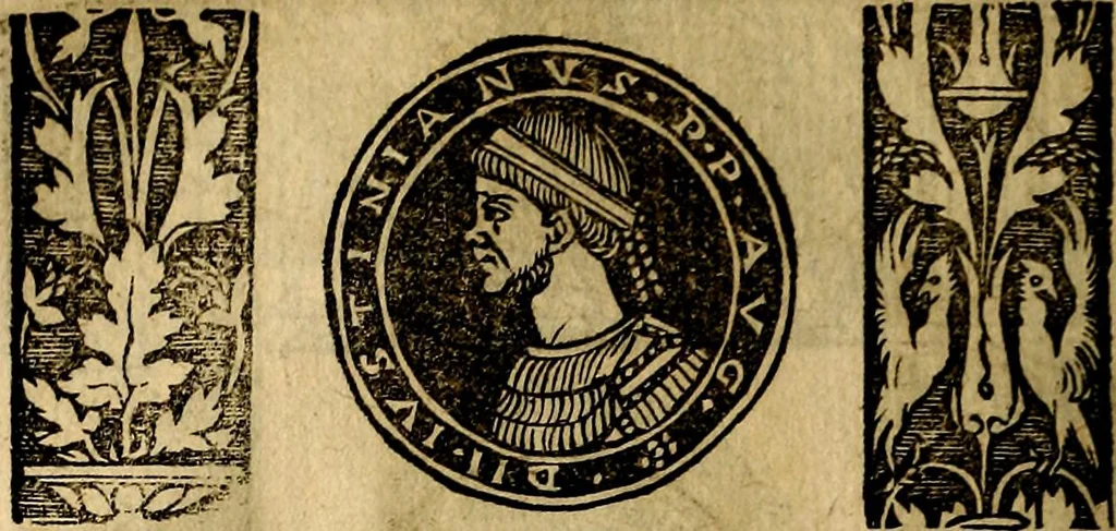 An illustration from Imperatorum et Caesarum vitæ, cum inaginibus ad vivam effigiem expressis. Libellus auctus cum elencho & iconijs consulum ab authore, 1534, leaf 143