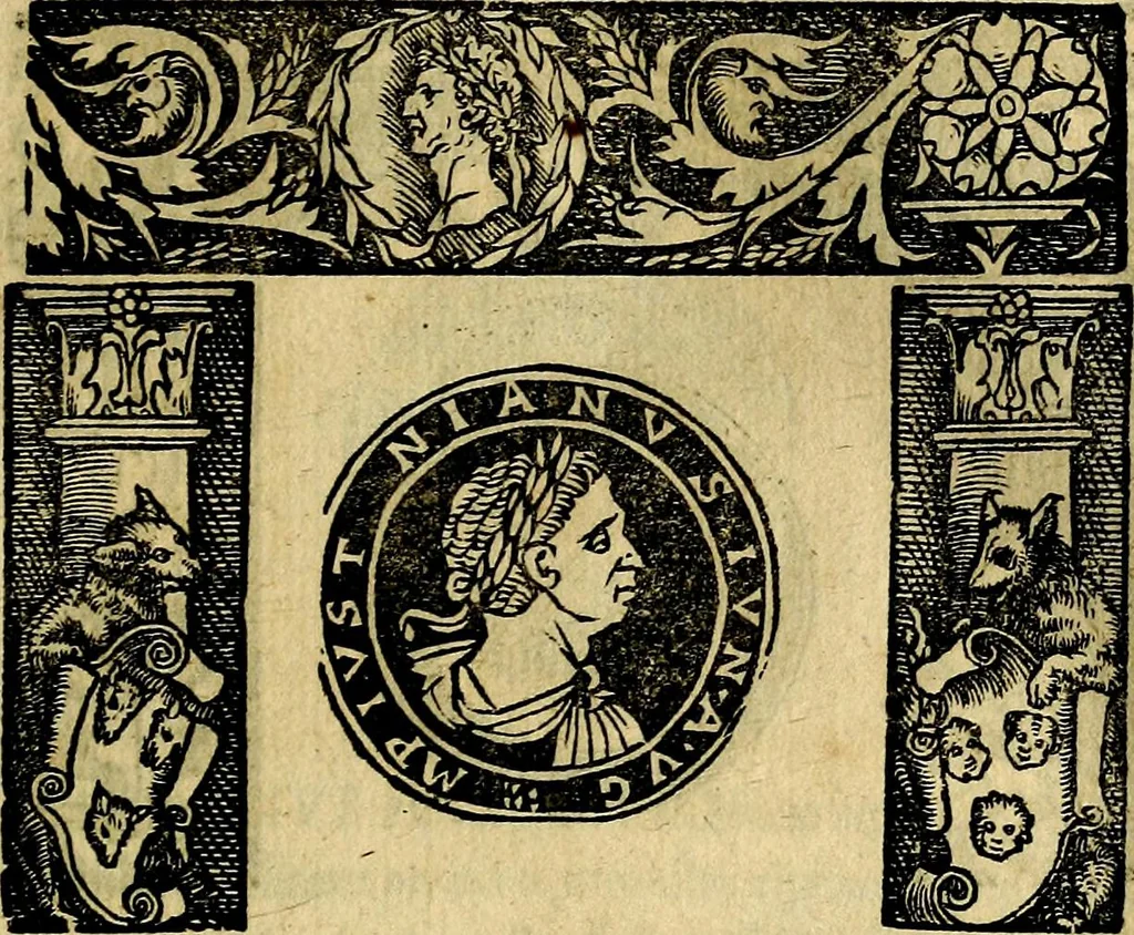 An illustration from Imperatorum et Caesarum vitæ, cum inaginibus ad vivam effigiem expressis. Libellus auctus cum elencho & iconijs consulum ab authore, 1534, leaf 144