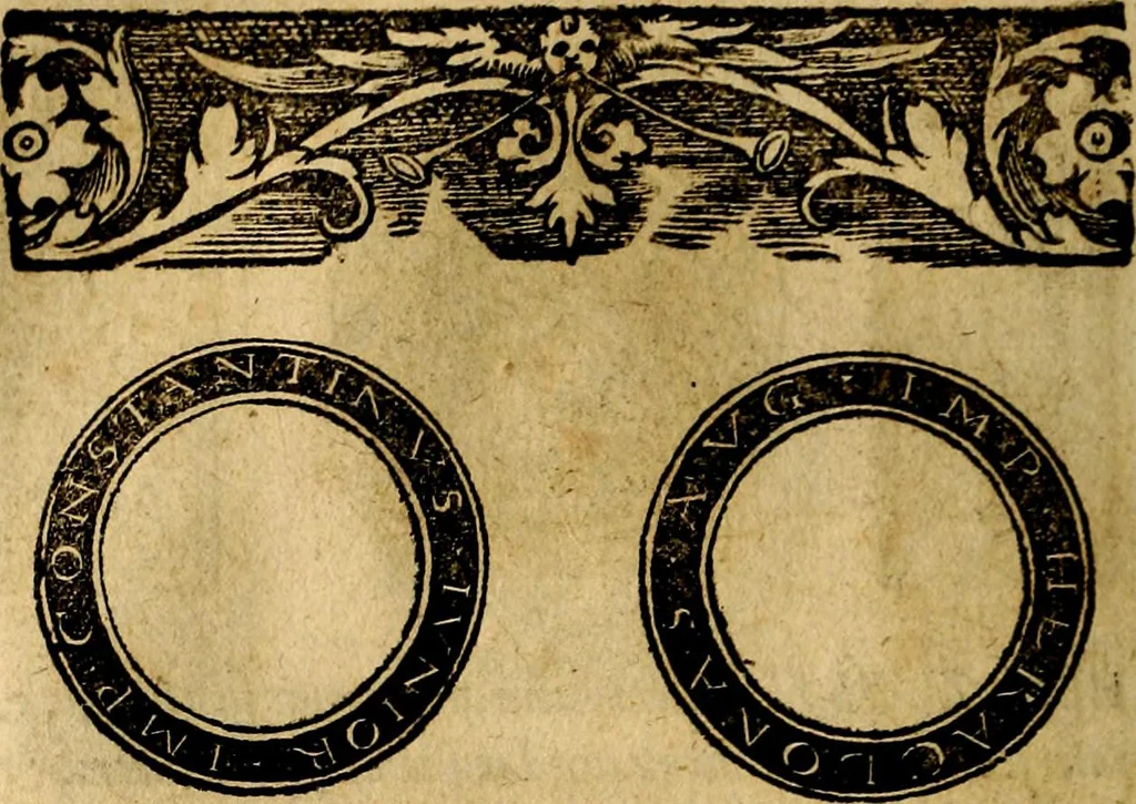 An illustration from Imperatorum et Caesarum vitæ, cum inaginibus ad vivam effigiem expressis. Libellus auctus cum elencho & iconijs consulum ab authore, 1534, leaf 149