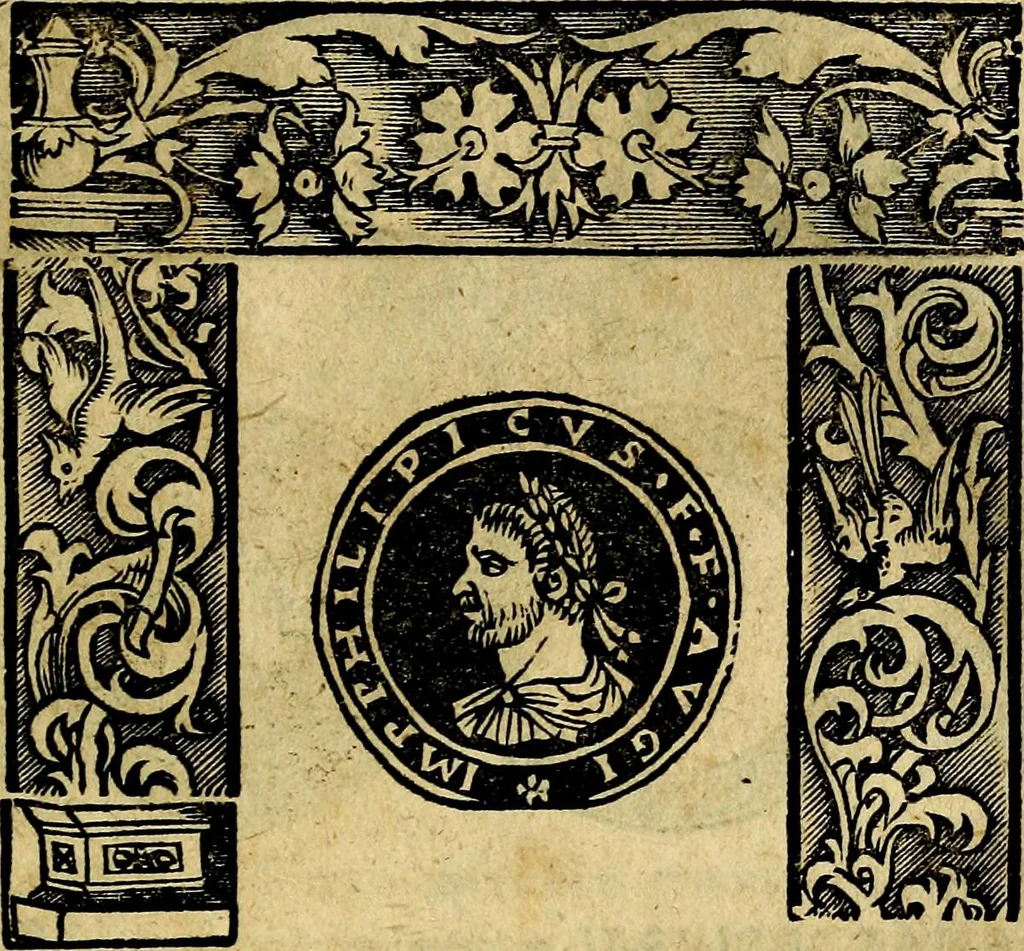 An illustration from Imperatorum et Caesarum vitæ, cum inaginibus ad vivam effigiem expressis. Libellus auctus cum elencho & iconijs consulum ab authore, 1534, leaf 154