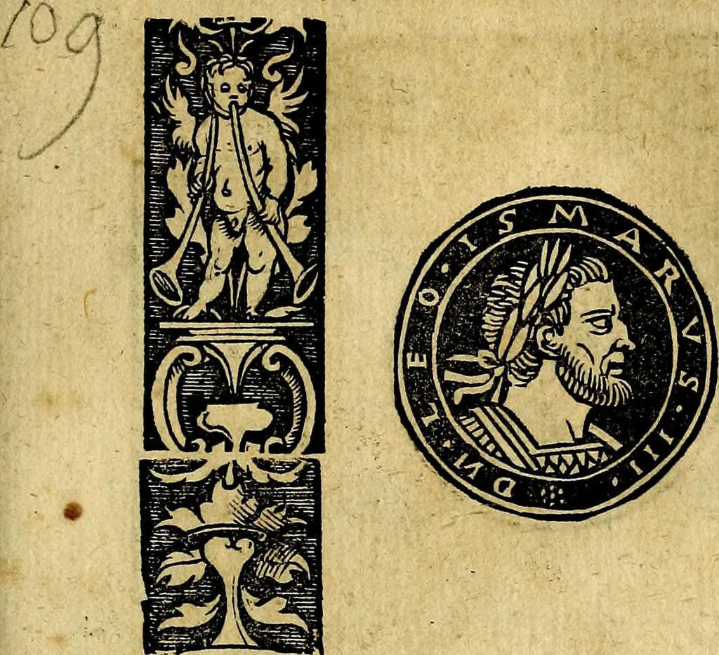 An illustration from Imperatorum et Caesarum vitæ, cum inaginibus ad vivam effigiem expressis. Libellus auctus cum elencho & iconijs consulum ab authore, 1534, leaf 156