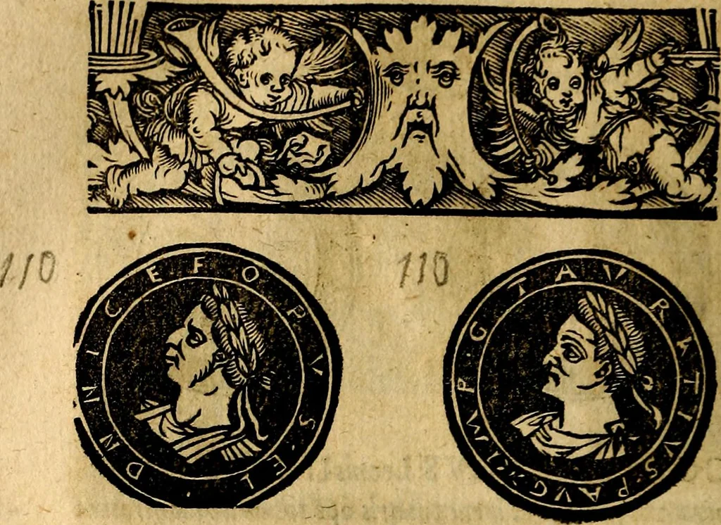 An illustration from Imperatorum et Caesarum vitæ, cum inaginibus ad vivam effigiem expressis. Libellus auctus cum elencho & iconijs consulum ab authore, 1534, leaf 159