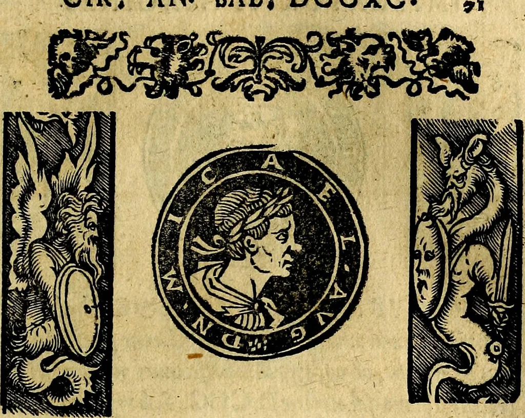 An illustration from Imperatorum et Caesarum vitæ, cum inaginibus ad vivam effigiem expressis. Libellus auctus cum elencho & iconijs consulum ab authore, 1534, leaf 160