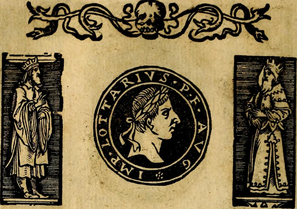 An illustration from Imperatorum et Caesarum vitæ, cum inaginibus ad vivam effigiem expressis. Libellus auctus cum elencho & iconijs consulum ab authore, 1534, leaf 163