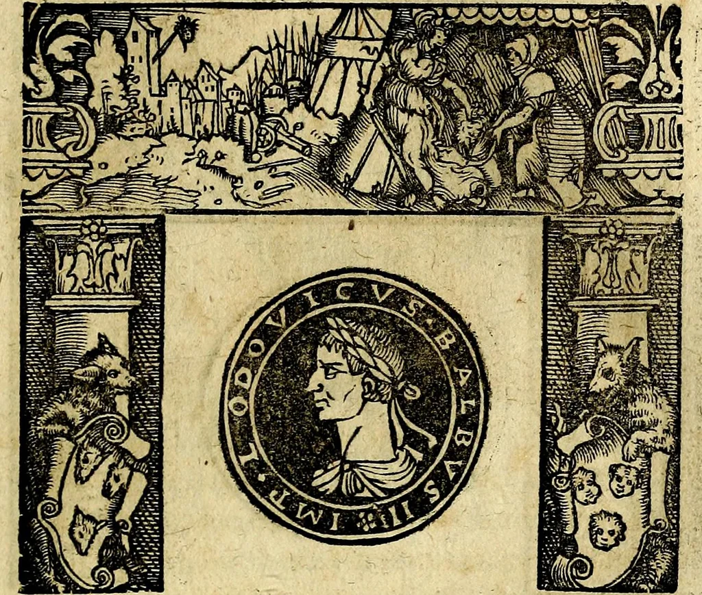 An illustration from Imperatorum et Caesarum vitæ, cum inaginibus ad vivam effigiem expressis. Libellus auctus cum elencho & iconijs consulum ab authore, 1534, leaf 166