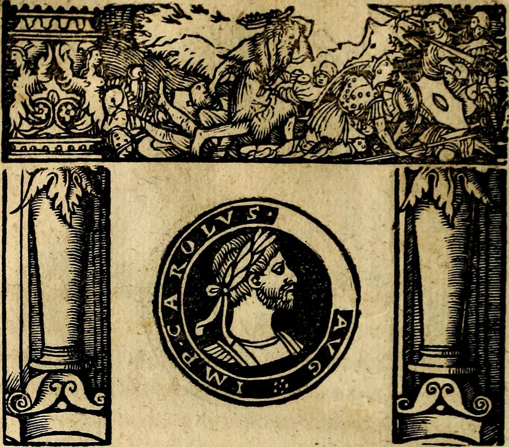 An illustration from Imperatorum et Caesarum vitæ, cum inaginibus ad vivam effigiem expressis. Libellus auctus cum elencho & iconijs consulum ab authore, 1534, leaf 167