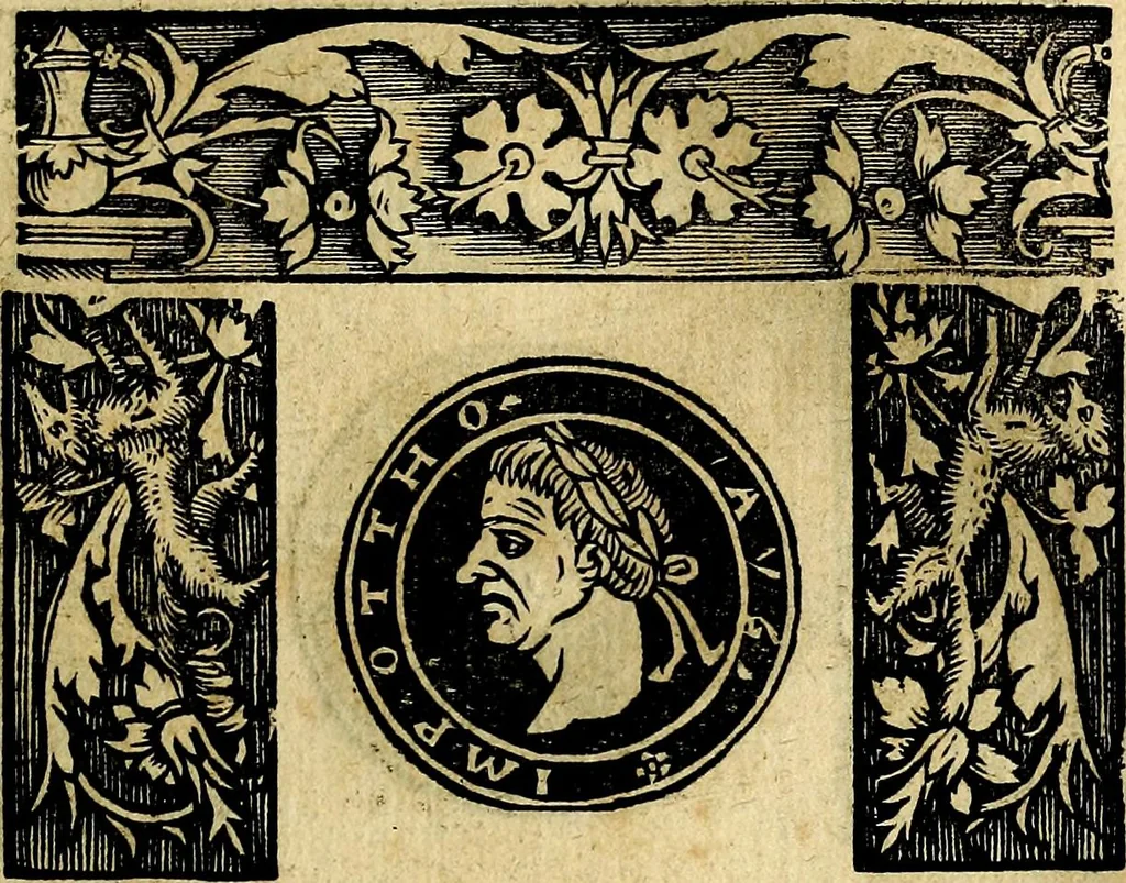 An illustration from Imperatorum et Caesarum vitæ, cum inaginibus ad vivam effigiem expressis. Libellus auctus cum elencho & iconijs consulum ab authore, 1534, leaf 172