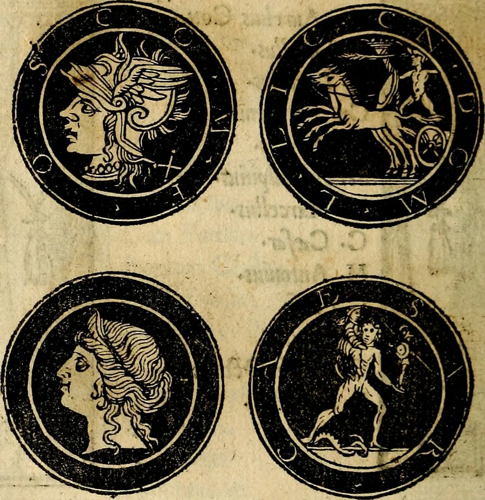An illustration from Imperatorum et Caesarum vitæ, cum inaginibus ad vivam effigiem expressis. Libellus auctus cum elencho & iconijs consulum ab authore, 1534, leaf 217