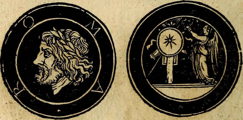 An illustration from Imperatorum et Caesarum vitæ, cum inaginibus ad vivam effigiem expressis. Libellus auctus cum elencho & iconijs consulum ab authore, 1534, leaf 219