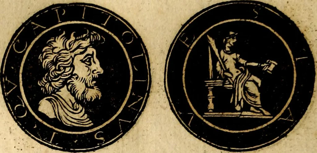 An illustration from Imperatorum et Caesarum vitæ, cum inaginibus ad vivam effigiem expressis. Libellus auctus cum elencho & iconijs consulum ab authore, 1534, leaf 223