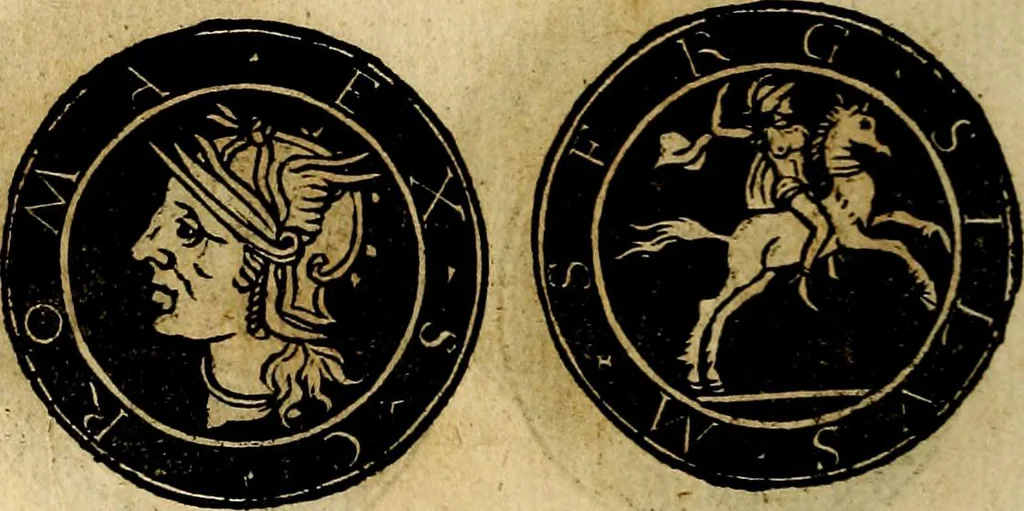 An illustration from Imperatorum et Caesarum vitæ, cum inaginibus ad vivam effigiem expressis. Libellus auctus cum elencho & iconijs consulum ab authore, 1534, leaf 223