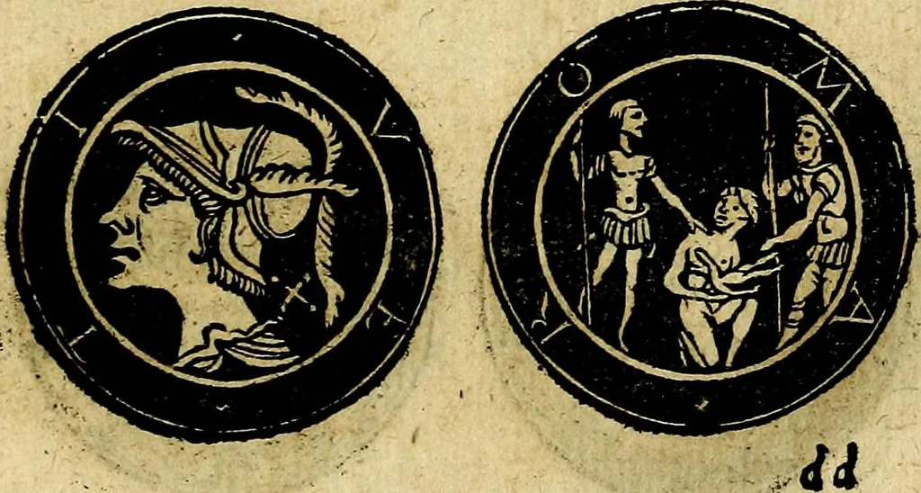 An illustration from Imperatorum et Caesarum vitæ, cum inaginibus ad vivam effigiem expressis. Libellus auctus cum elencho & iconijs consulum ab authore, 1534, leaf 224