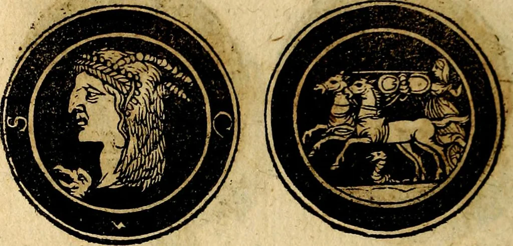 An illustration from Imperatorum et Caesarum vitæ, cum inaginibus ad vivam effigiem expressis. Libellus auctus cum elencho & iconijs consulum ab authore, 1534, leaf 225