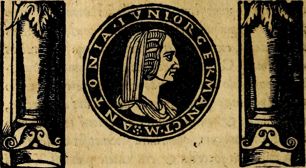 An illustration from Imperatorum et Caesarum vitæ, cum inaginibus ad vivam effigiem expressis. Libellus auctus cum elencho & iconijs consulum ab authore, 1534, leaf 39