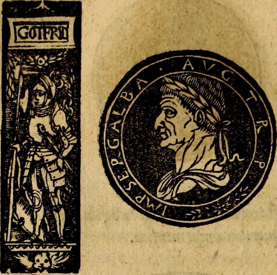 An illustration from Imperatorum et Caesarum vitæ, cum inaginibus ad vivam effigiem expressis. Libellus auctus cum elencho & iconijs consulum ab authore, 1534, leaf 49