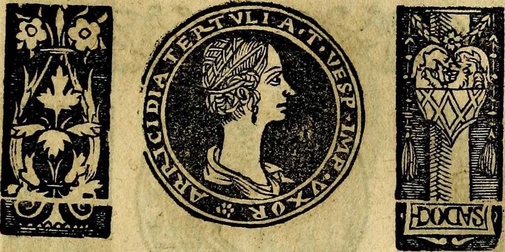 An illustration from Imperatorum et Caesarum vitæ, cum inaginibus ad vivam effigiem expressis. Libellus auctus cum elencho & iconijs consulum ab authore, 1534, leaf 62
