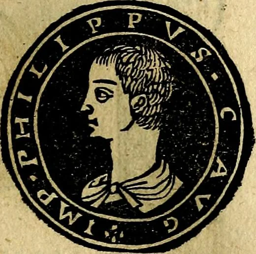 An illustration from Imperatorum et Caesarum vitæ, cum inaginibus ad vivam effigiem expressis. Libellus auctus cum elencho & iconijs consulum ab authore, 1534, leaf 96