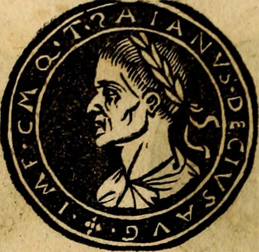 An illustration from Imperatorum et Caesarum vitæ, cum inaginibus ad vivam effigiem expressis. Libellus auctus cum elencho & iconijs consulum ab authore, 1534, leaf 97