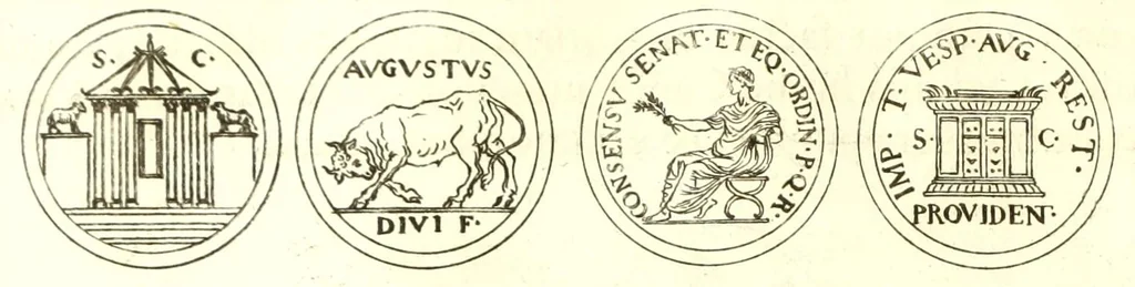 An illustration from Imperatorum romanorum numismata ex aere, mediae et minimae formae: descripta & enarrata, 1671, leaf 102
